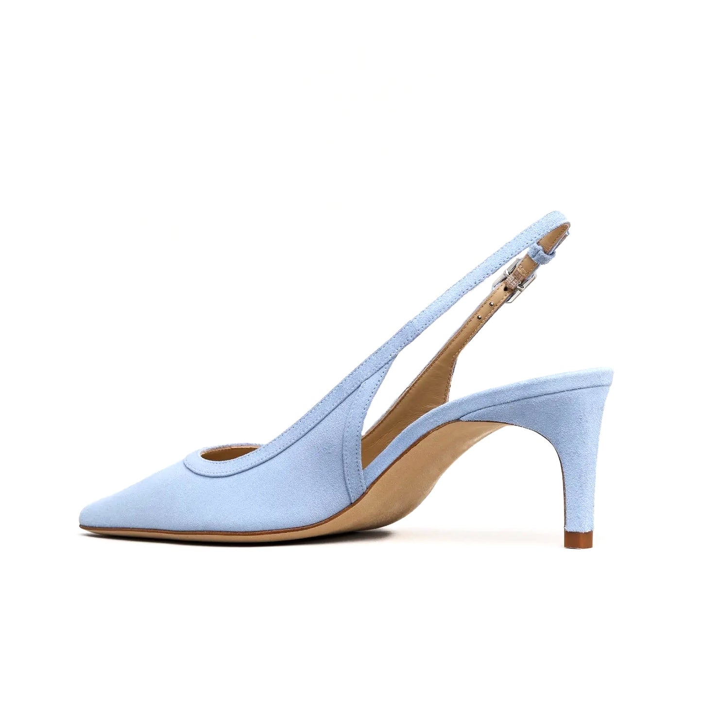Blue Faux Suede Pointed-Toe Slingback Kitten Heels