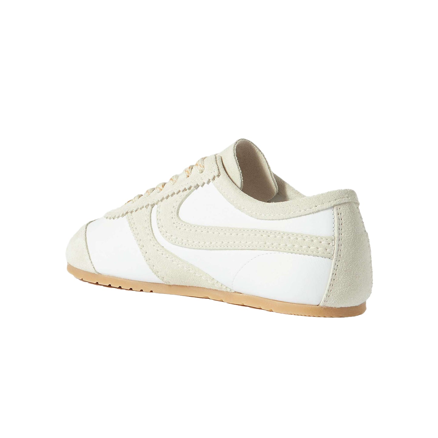 White Contrast Faux Suede And Vegan Leather Square-Toe Lace-Up Sneakers Flats