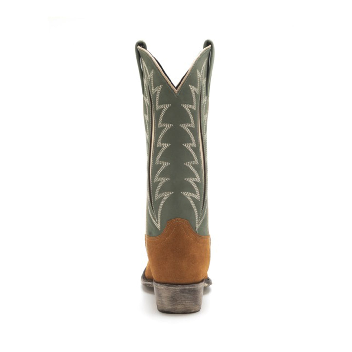 Green Contrast Vegan Leather And Faux Suede Snip-Toe Inlay Embroidery Mid Calf Cowgirl Boots