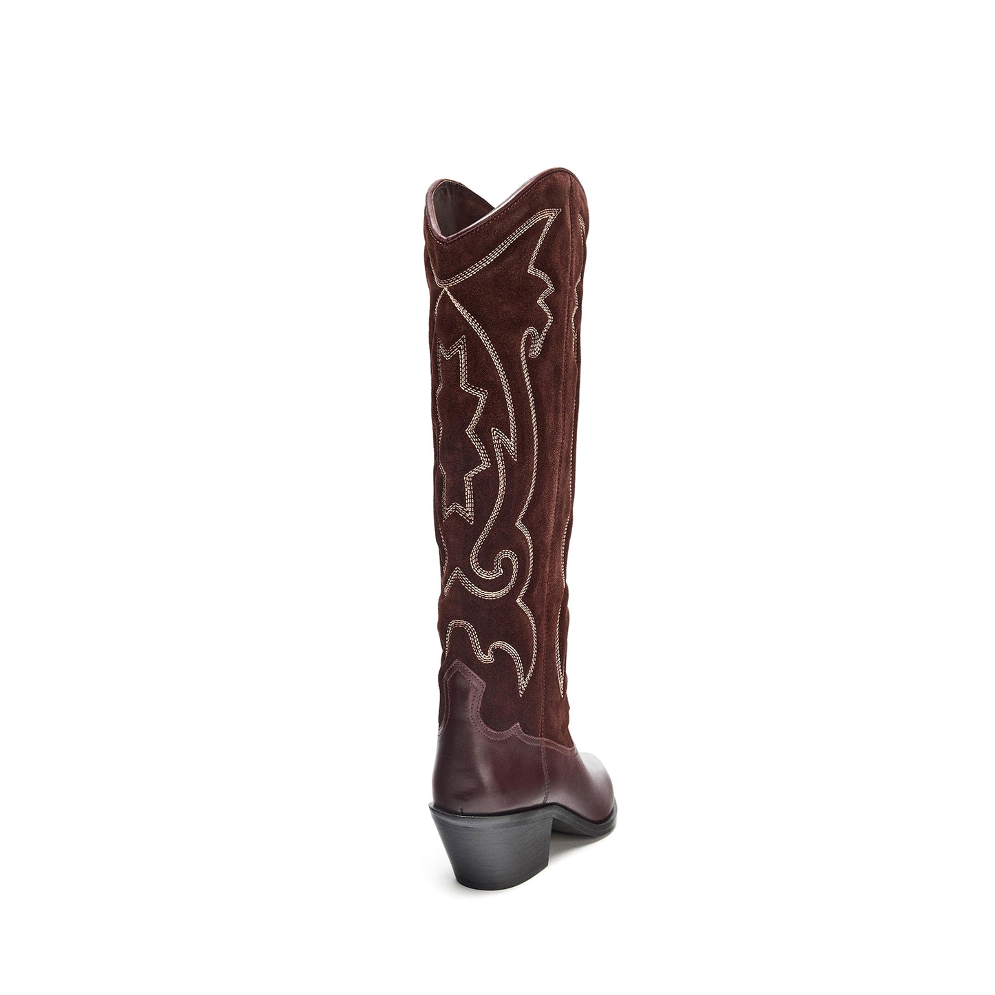 Burgundy Pointed-Toe Embroidery Wide Calf Tall Knee High Cowgirl Boots