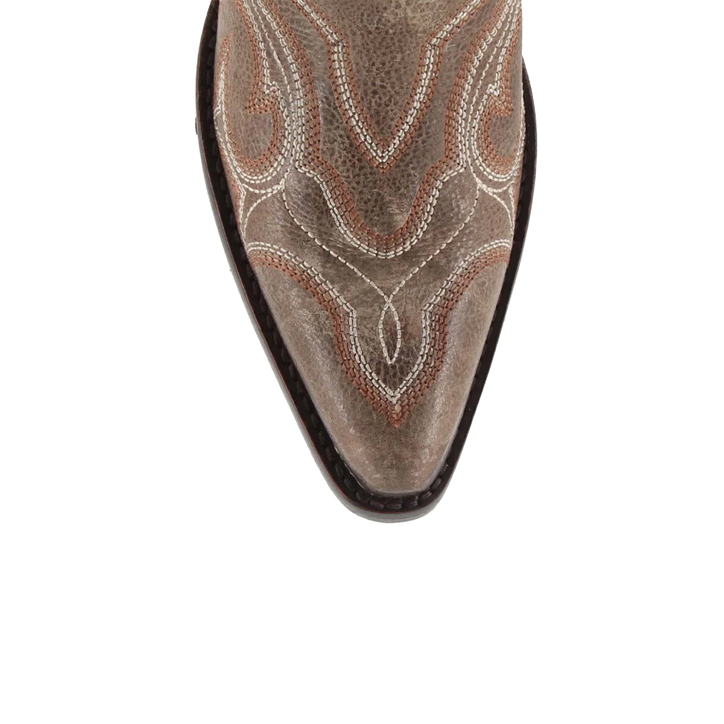 Distressed Brown Snip-Toe Wide Calf Embroidery Knee High Cowgirl Boots