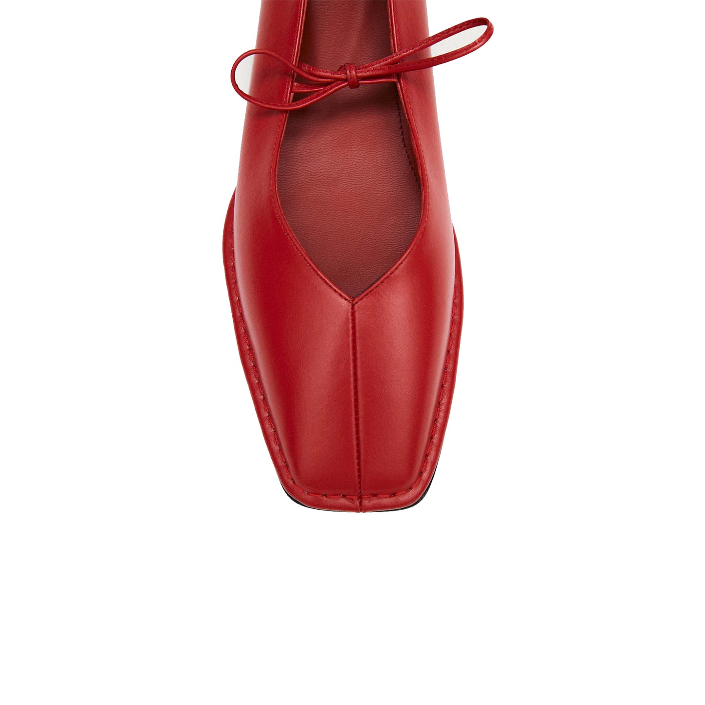 Red Square-Toe V-Cut Vamps Bridge Self-Tie Bow Ballet Flats