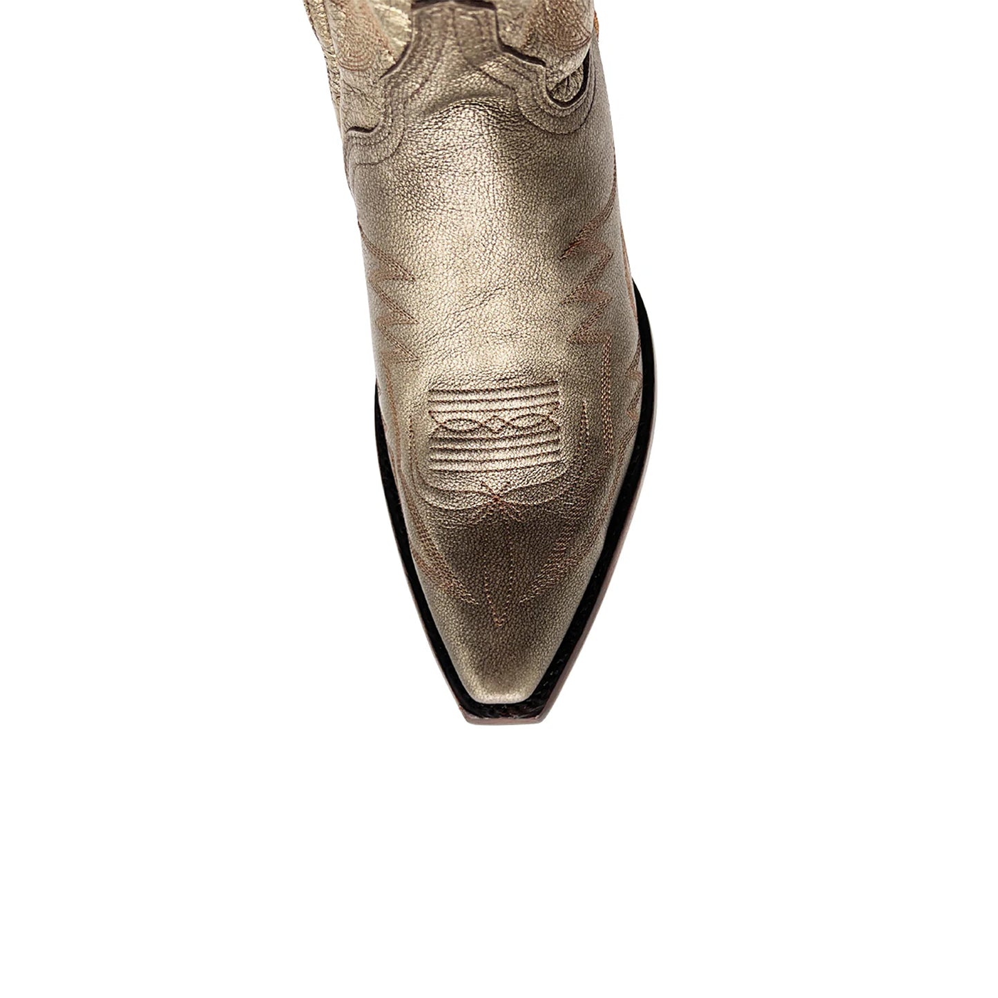 Metallic Gold Snip-Toe Embroidery Half-Zip Knee High Cowgirl Boots