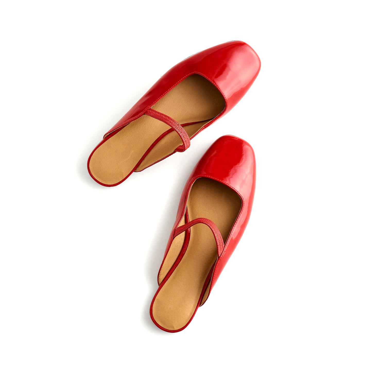 Patent Cherry Red Square-Toe Bridge Strap Slip-On Flats