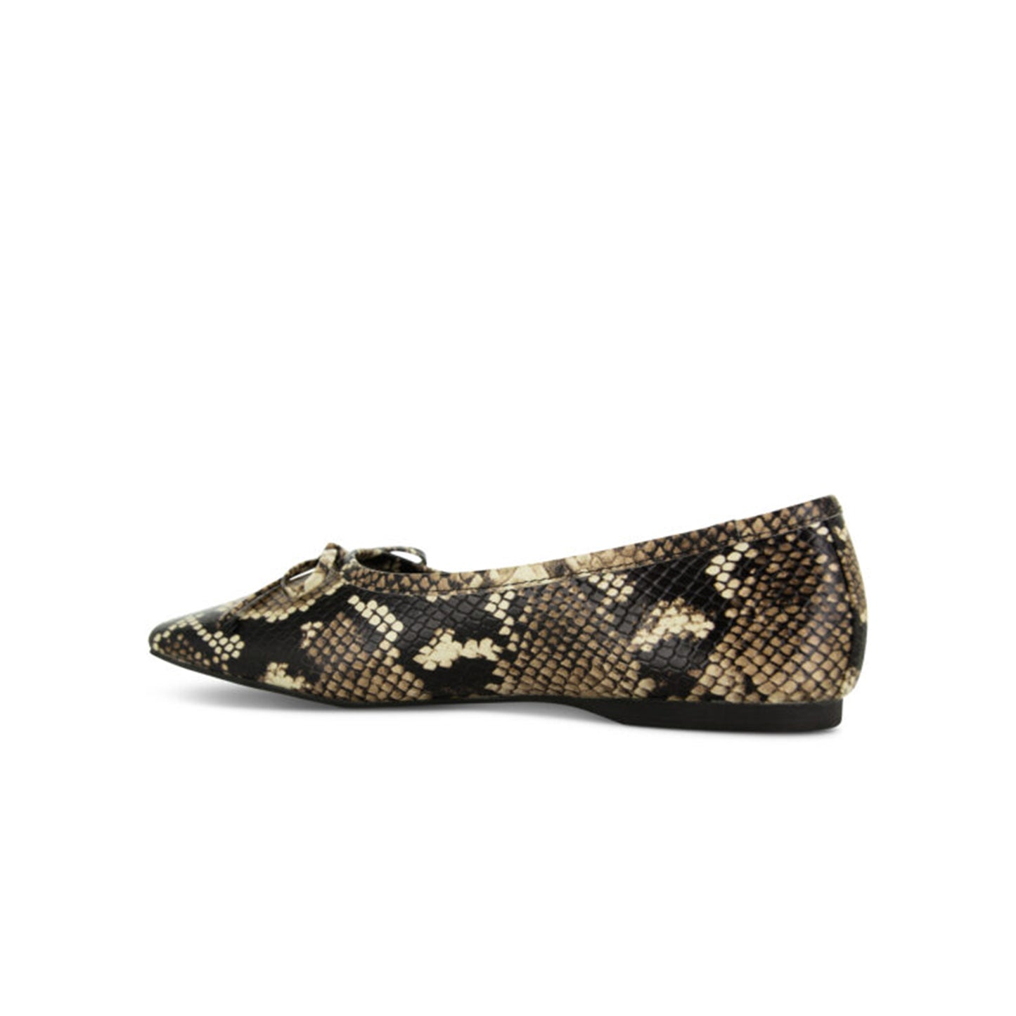 Snakeskin Print Vegan Leather Square-Toe Front Bow Chic Ballet Flats