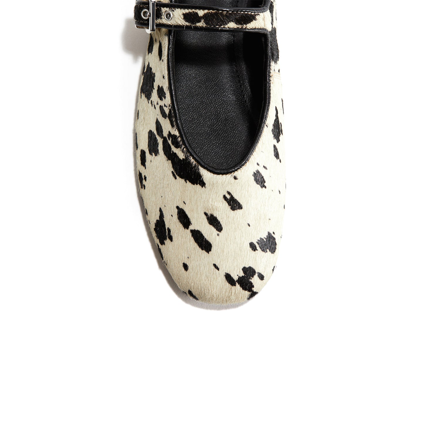 Cow Pony Hair Square-Toe Bridge Strap Ballet Flats