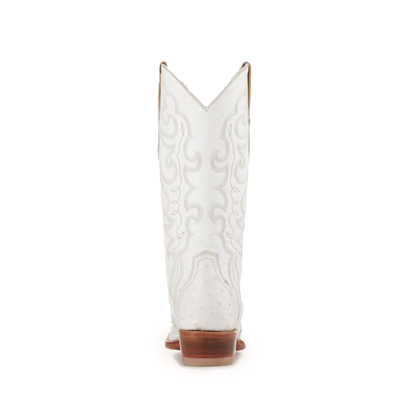 White Contrast Vegan Leather And Ostrich Print Snip-Toe Embroidery Classic Mid Calf Cowgirl Boots