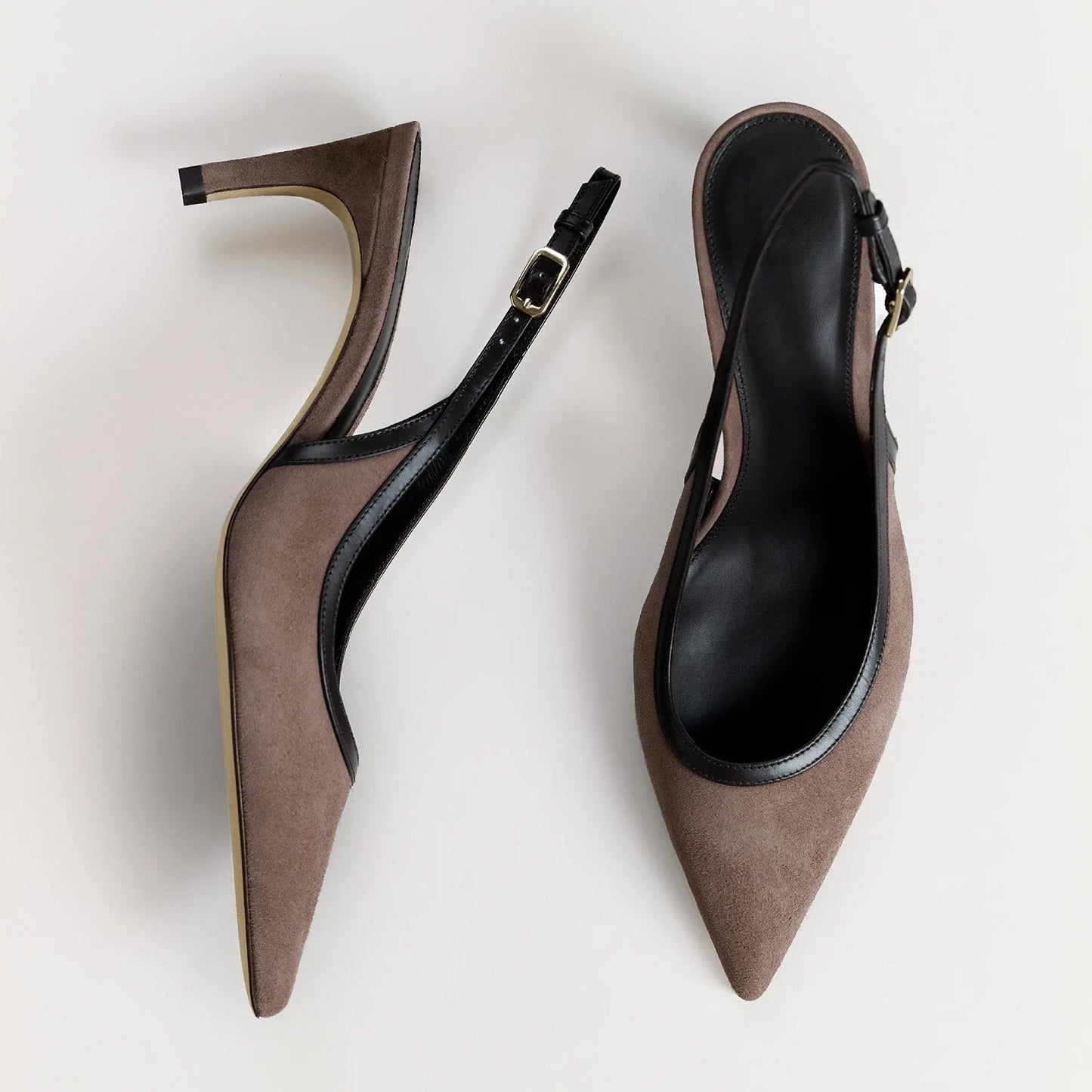 Taupe Faux Suede Pointed-Toe Slingback Kitten Heels