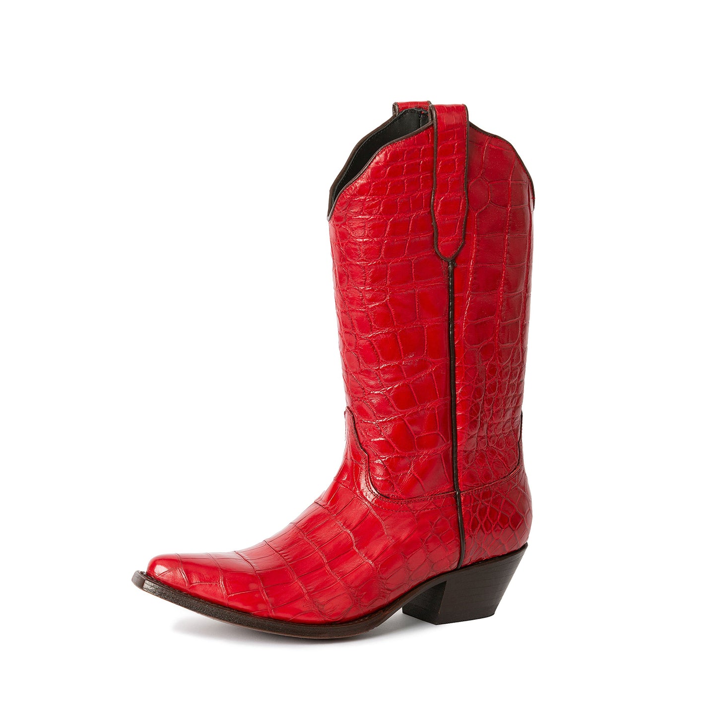 Red Crocodile Print Snip-Toe Simple Mid Calf Cowgirl Boots