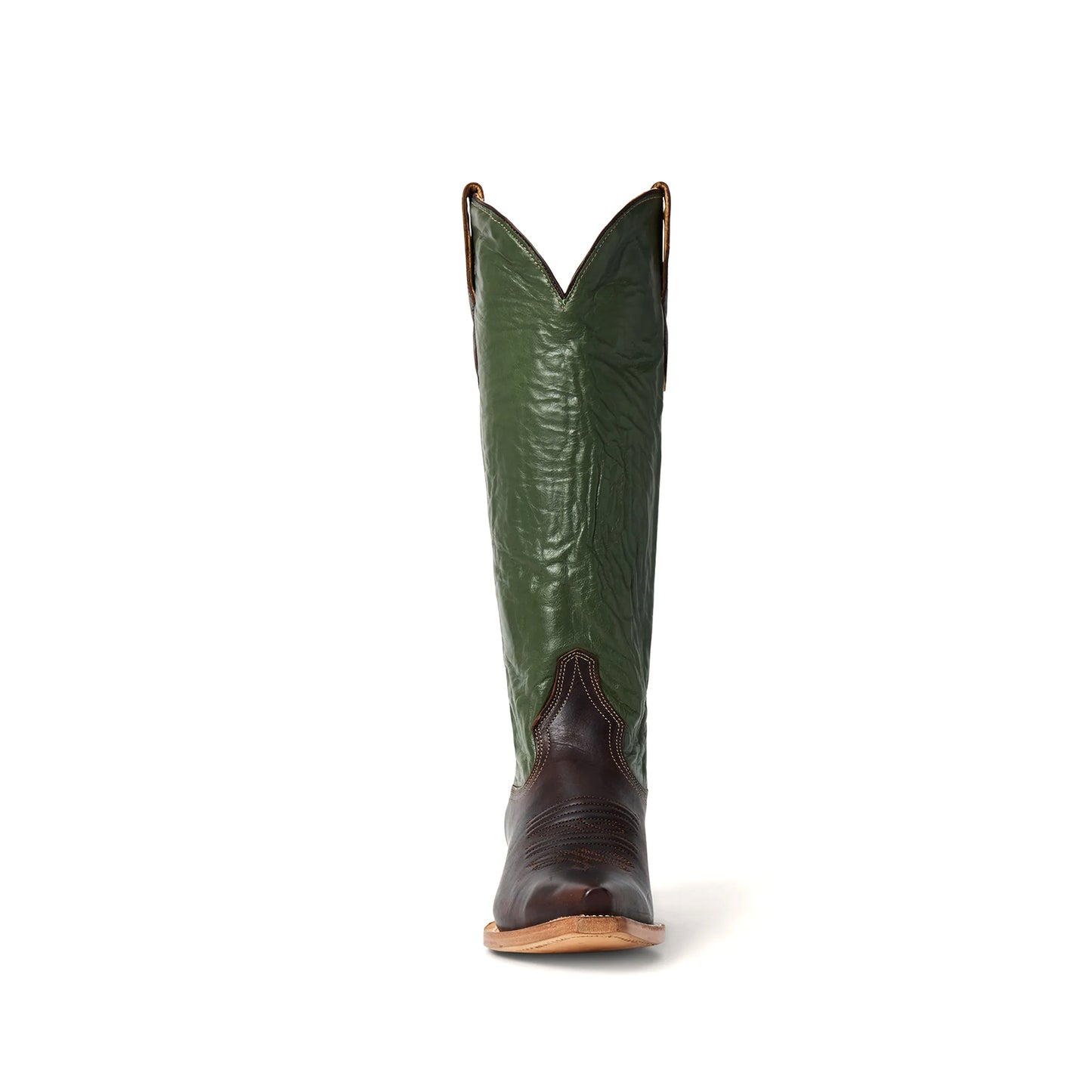Green Snip-Toe Simple Back Full-Zip Tall Knee High Cowgirl Boots