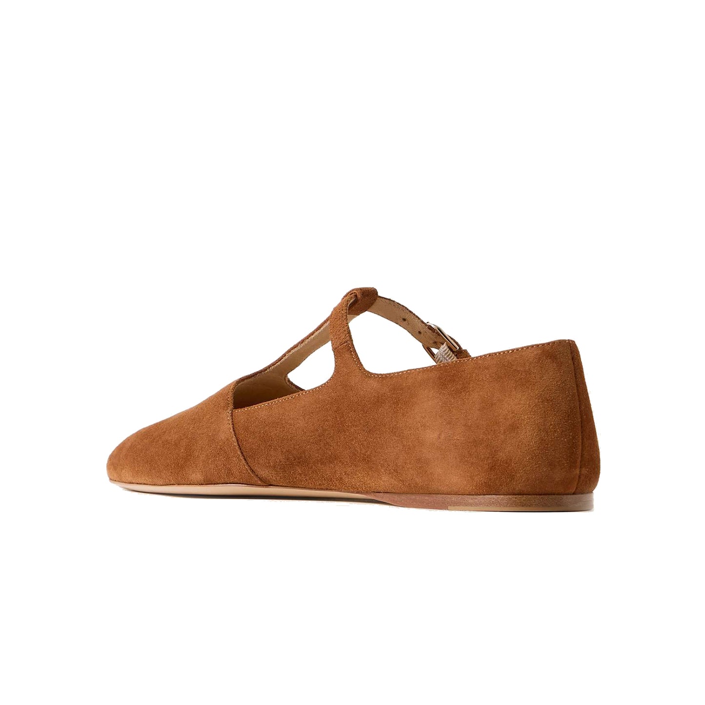 Camel Faux Suede Pointed-Toe Mary Jane Flats