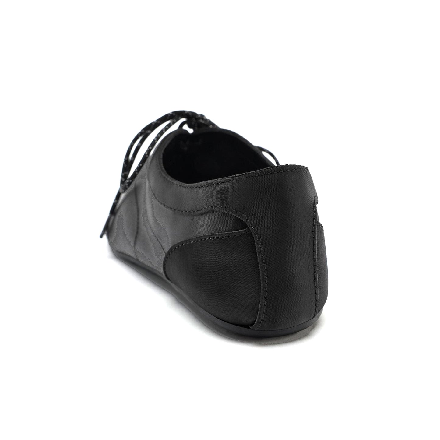Black Satin Round-Toe Lace-Up Chic Ballet Flats