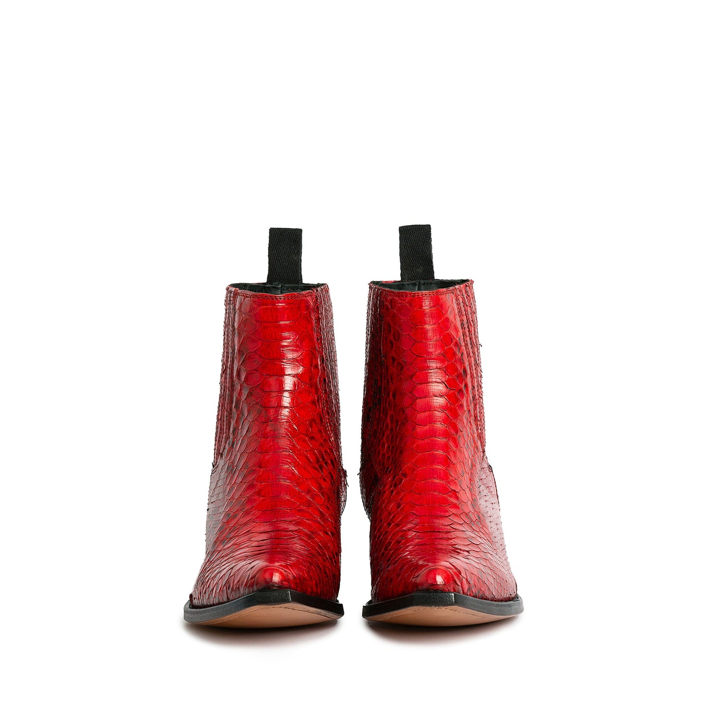 Red Snakeskin Print Pointed-Toe Simple Ankle Cowgirl Boots