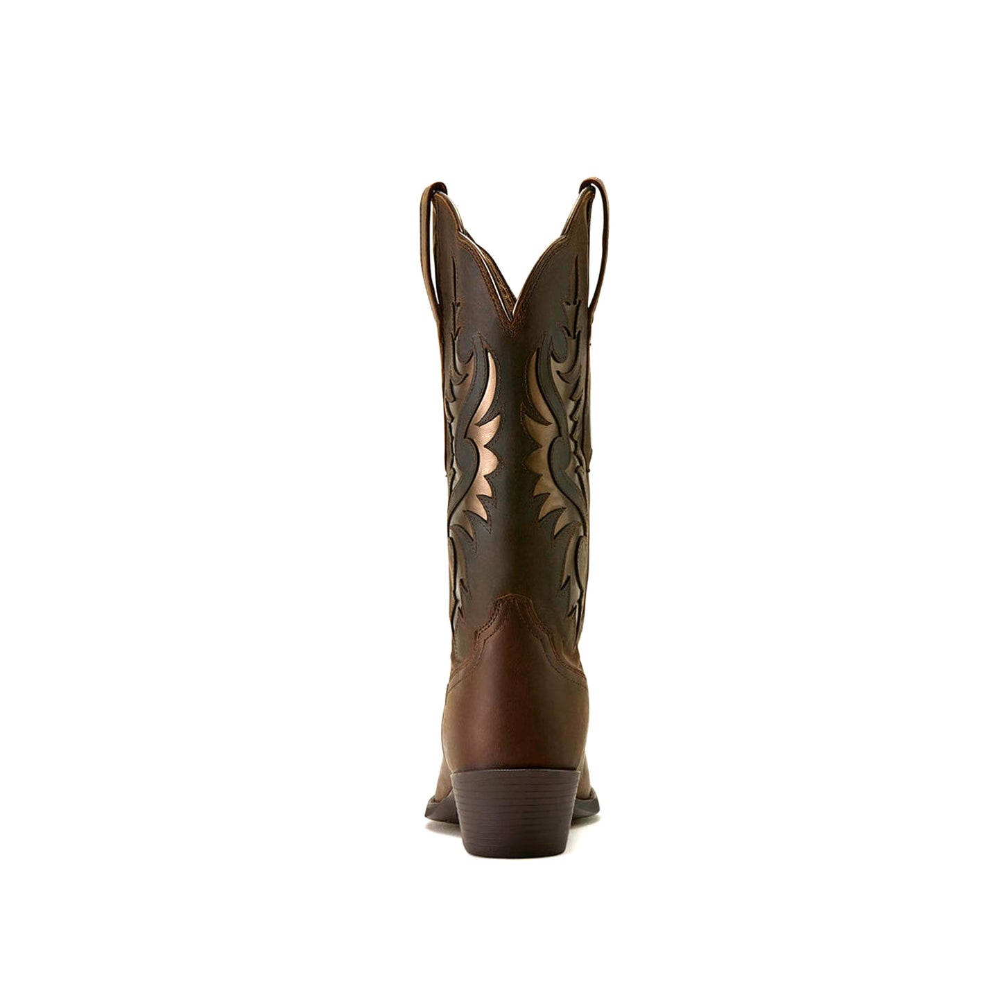 Brown Almond-Toe Metallic Bronze Inlay Mid Calf Cowgirl Boots