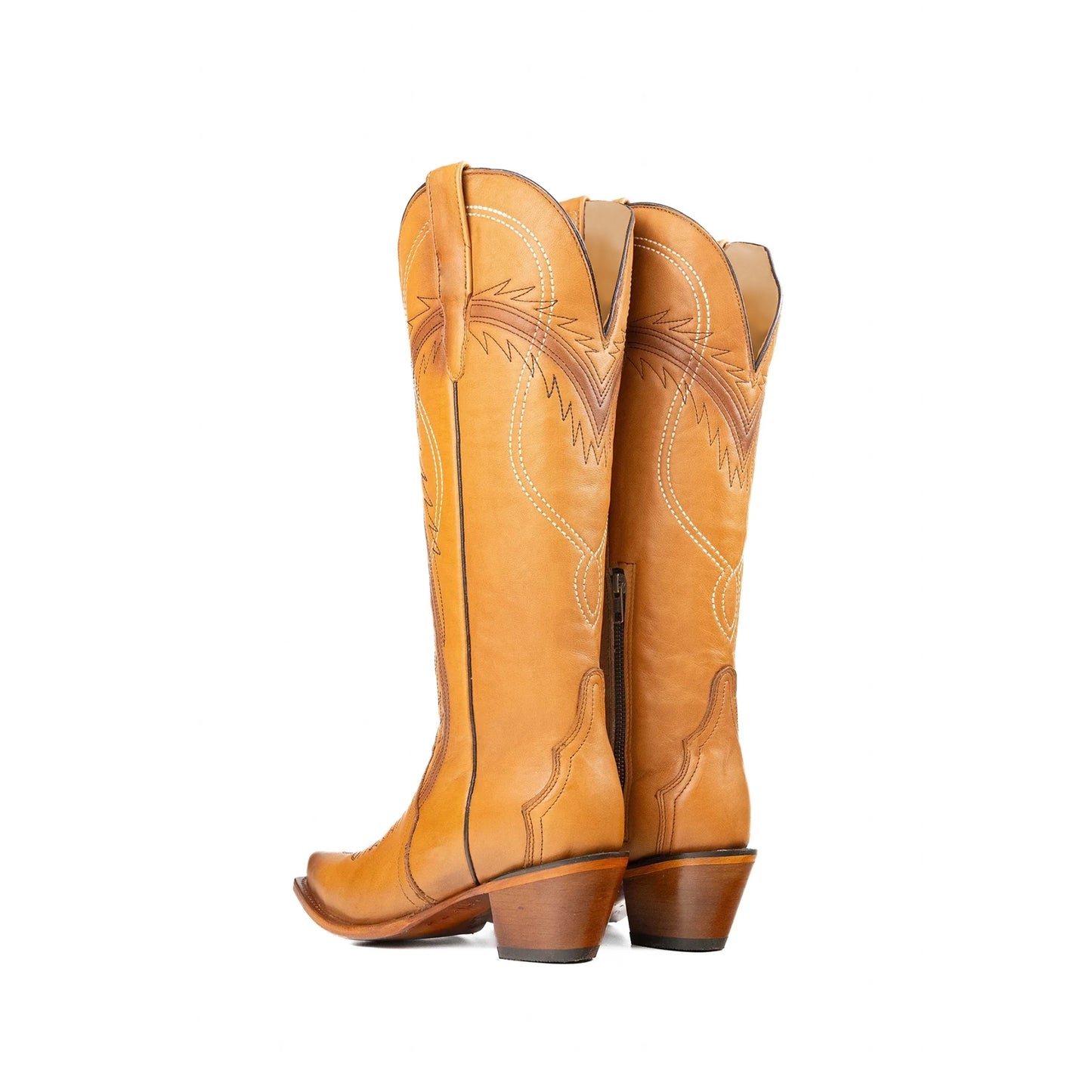 Honey Snip-Toe Half-Zip Double Embroidery Knee High Cowgirl Boots