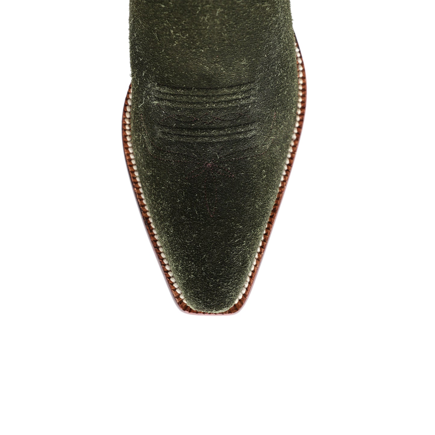 Green Faux Suede Snip-Toe Chic Embroidery Mid Calf Cowgirl Boots