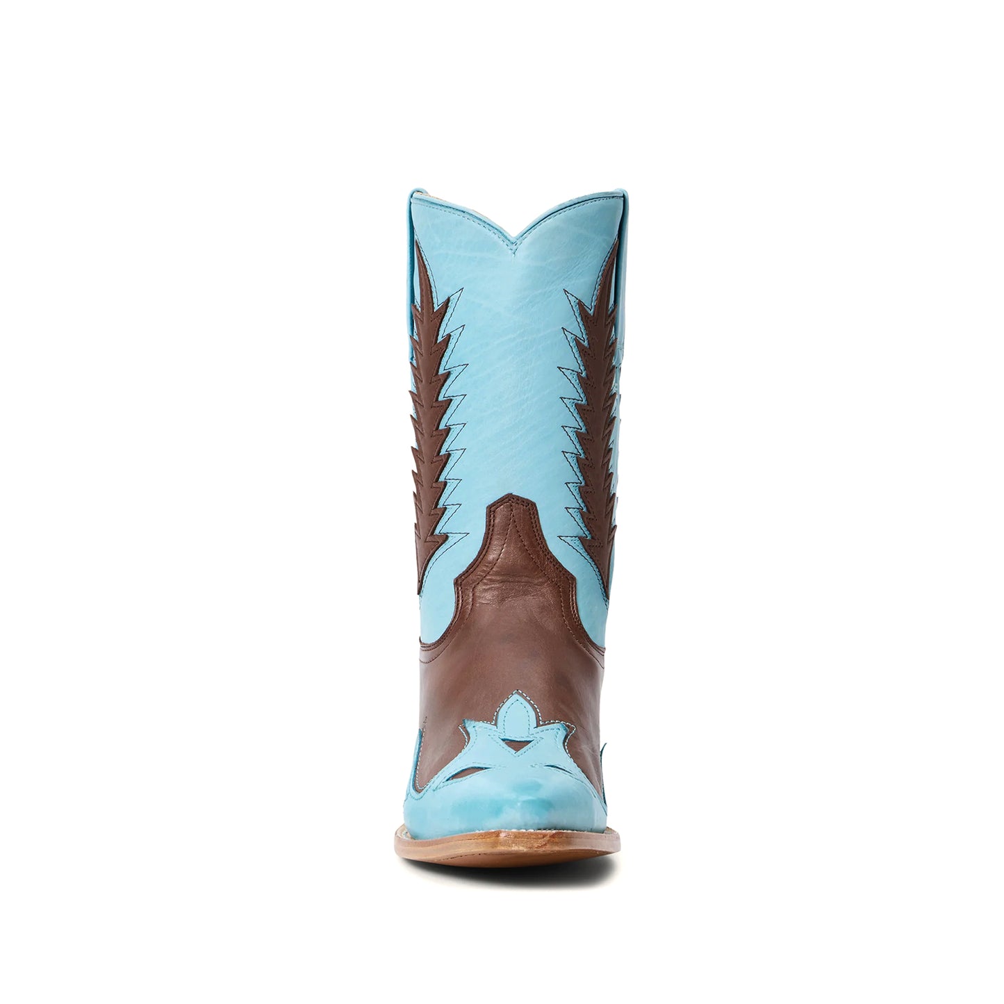 Contrast Blue And Brown Snip-Toe Embroidery Mid Calf Cowgirl Boots