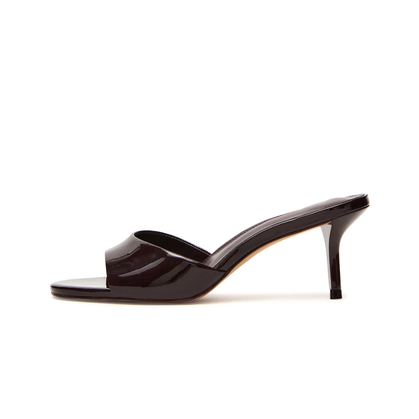Patent Brown Round-Toe Slip-On Mule Kitten Heels