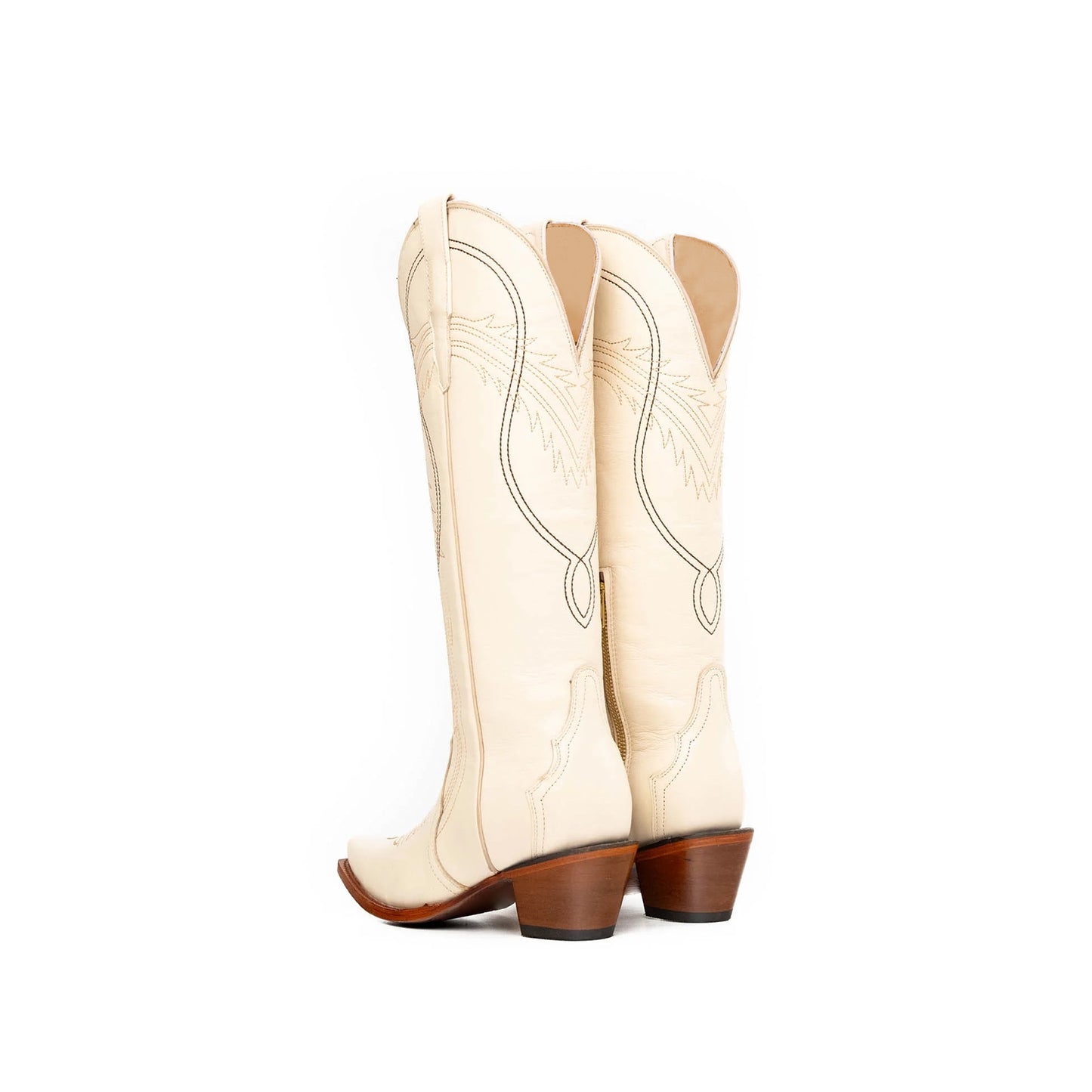 Bone Snip-Toe Half-Zip Double Embroidery Knee High Cowgirl Boots