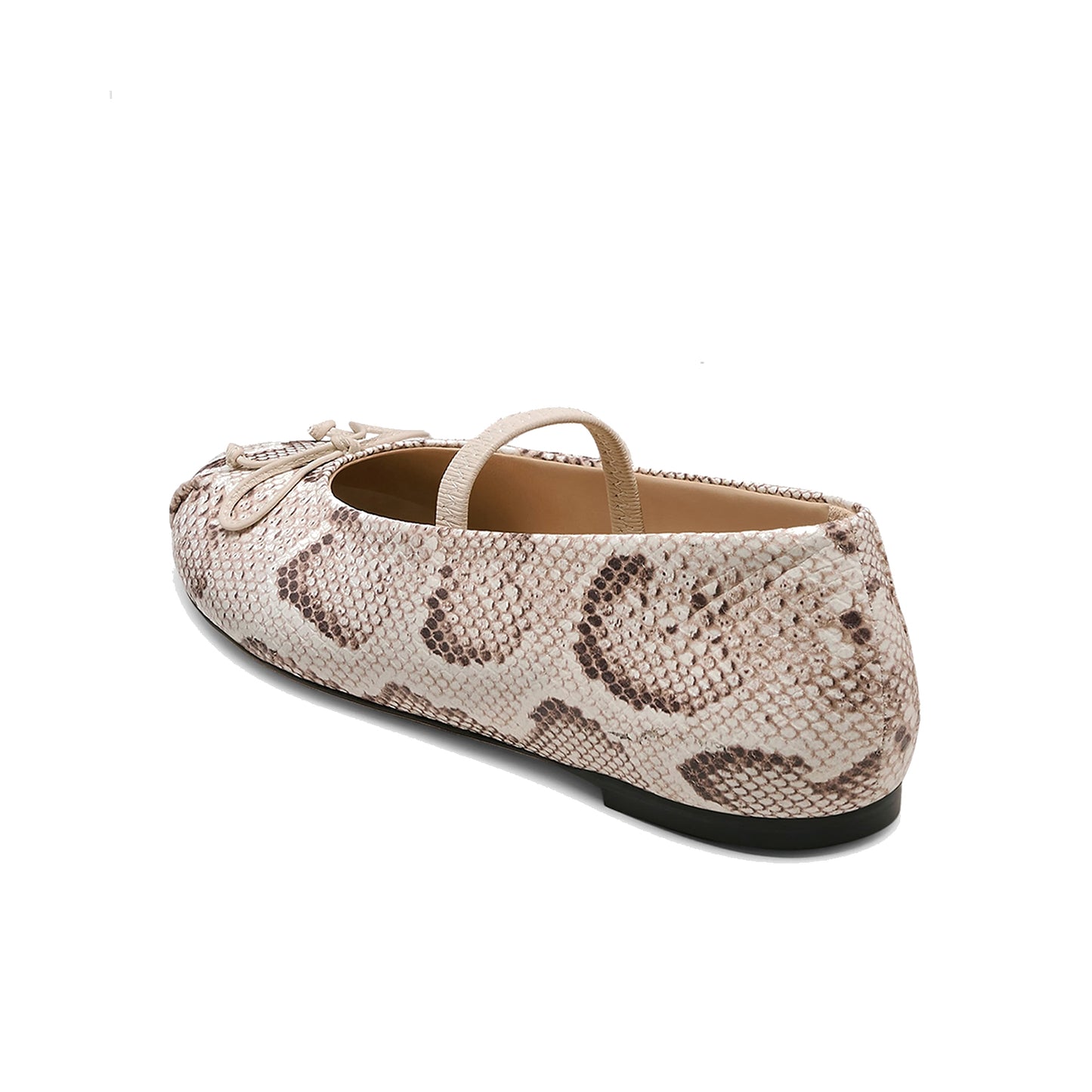 Snakeskin Print Round-Toe Front Bow Mary Jane Ballet Flats