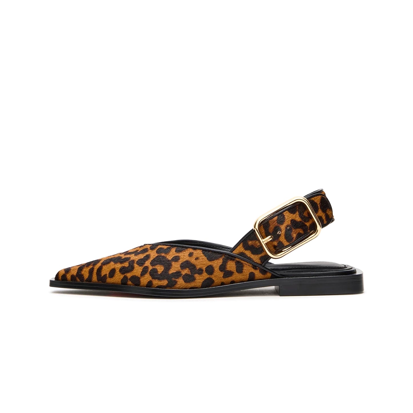 Leopard Pony Hair Pointed-Toe Slingback Buckle Flats