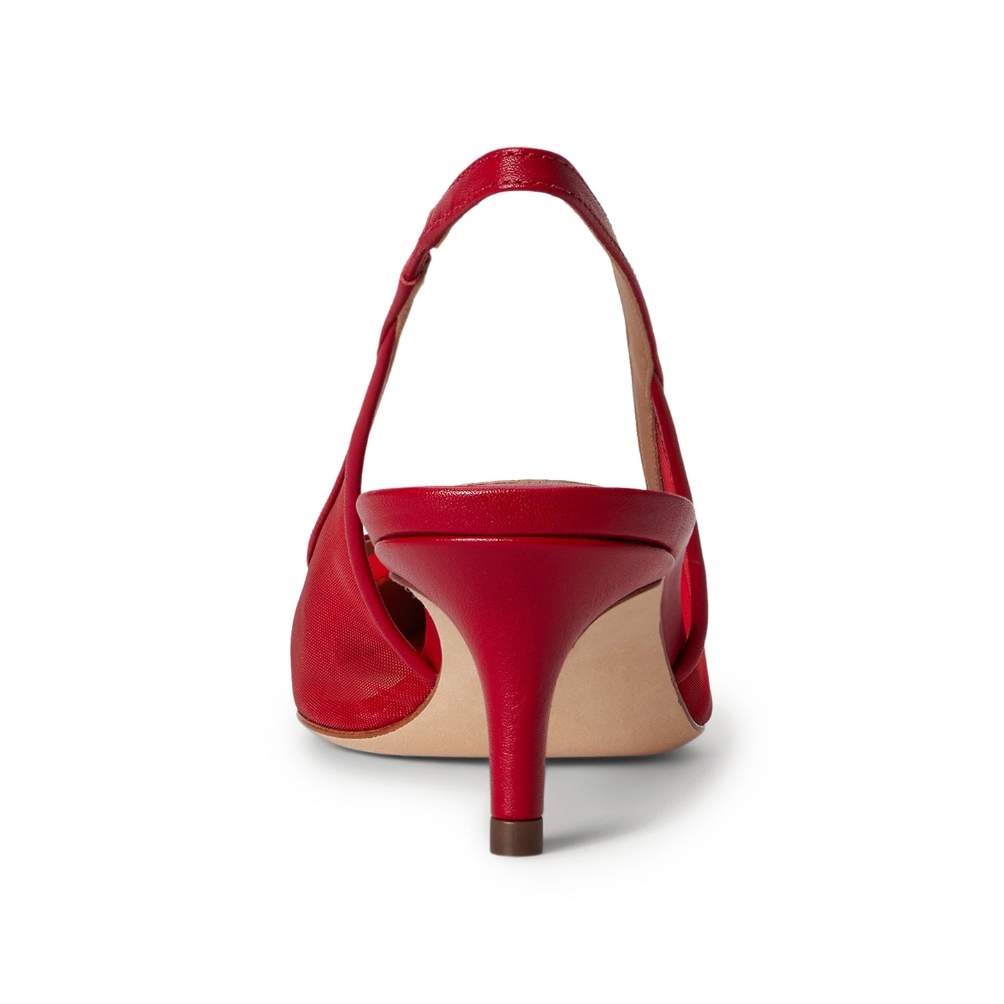 Red Mesh And Vegan Leather Pointed-Toe Back Strap Chic Kitten Heels