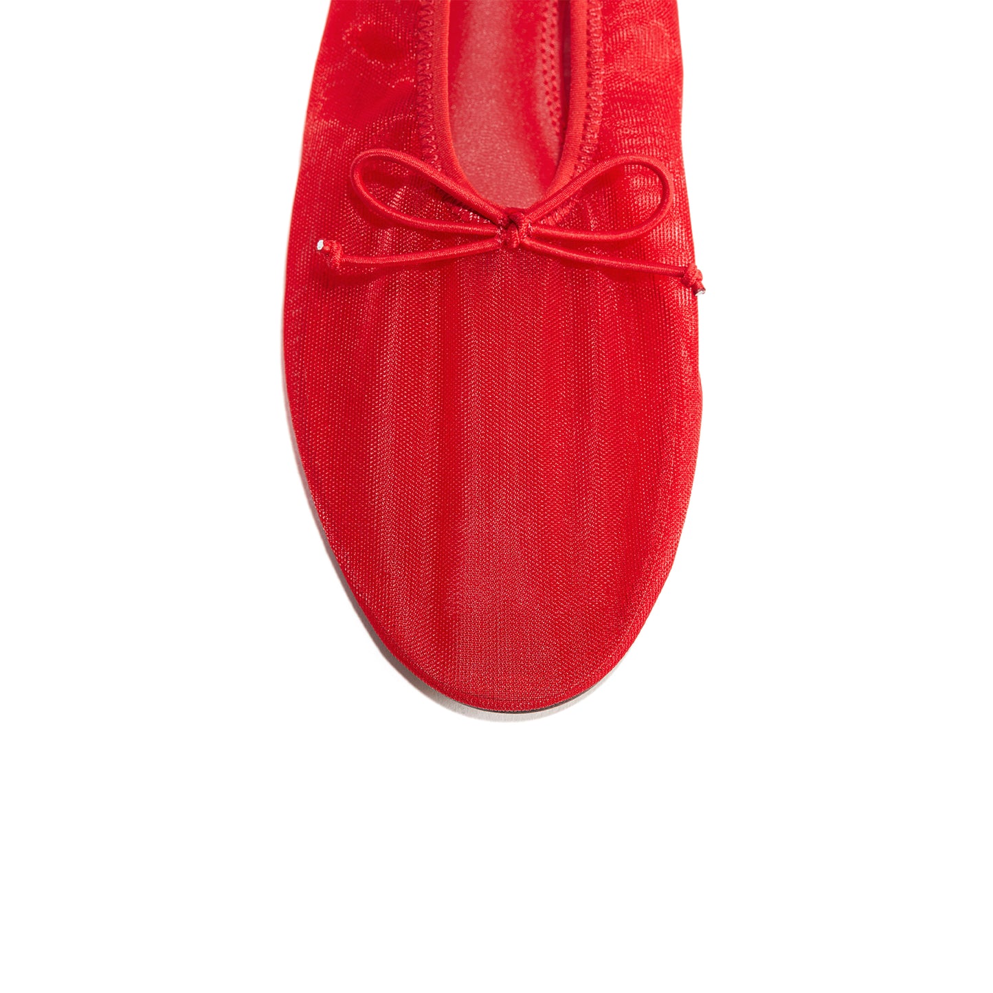 Red Mesh Round-Toe Classic Front Bow Ballet Flats