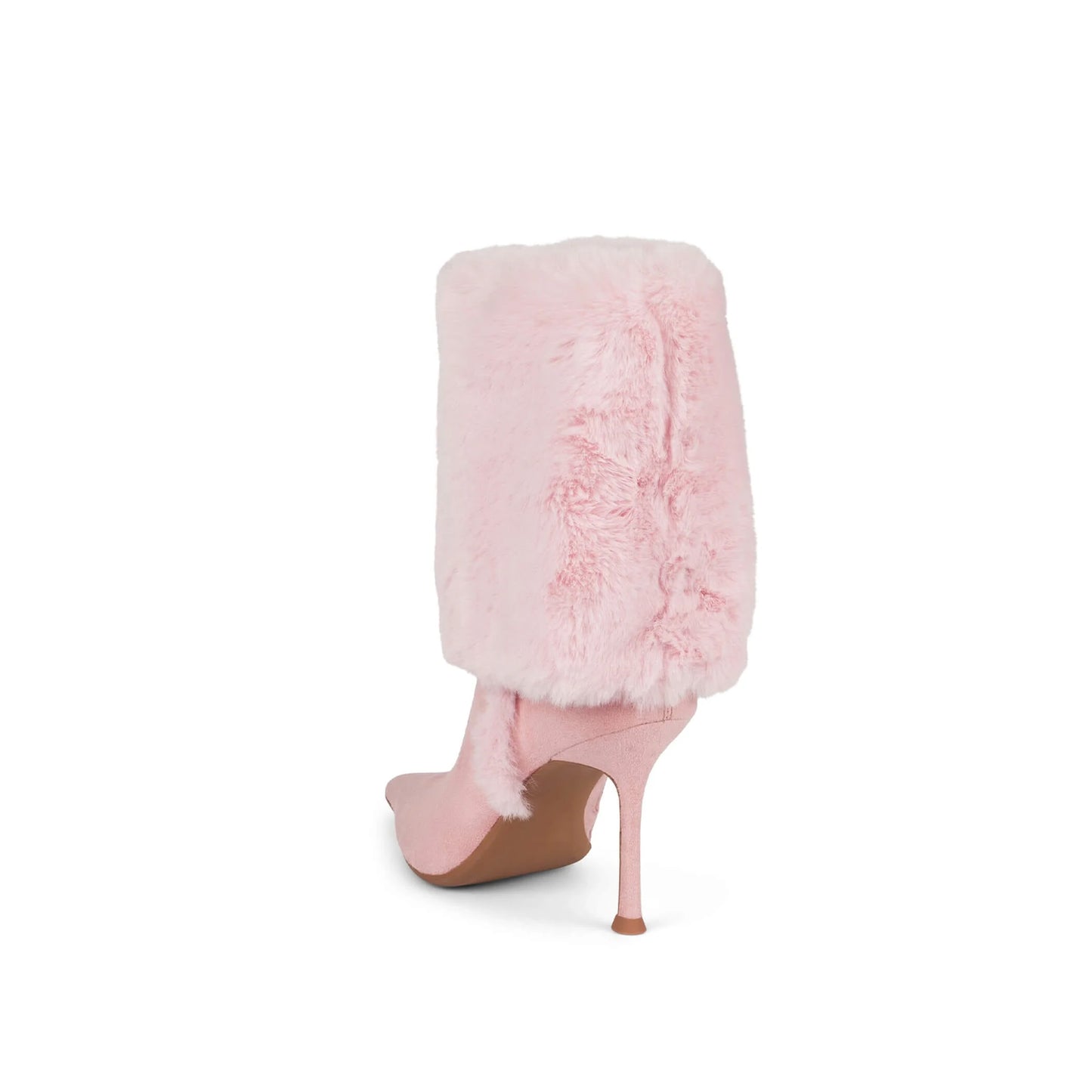 Pink Faux Suede Pointed-Toe Plush Fold-Over Knee High Stiletto Boots