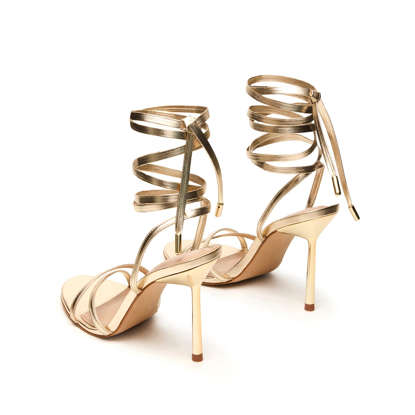 Metallic Champagne Round-Toe Ankle Strappy High Heels