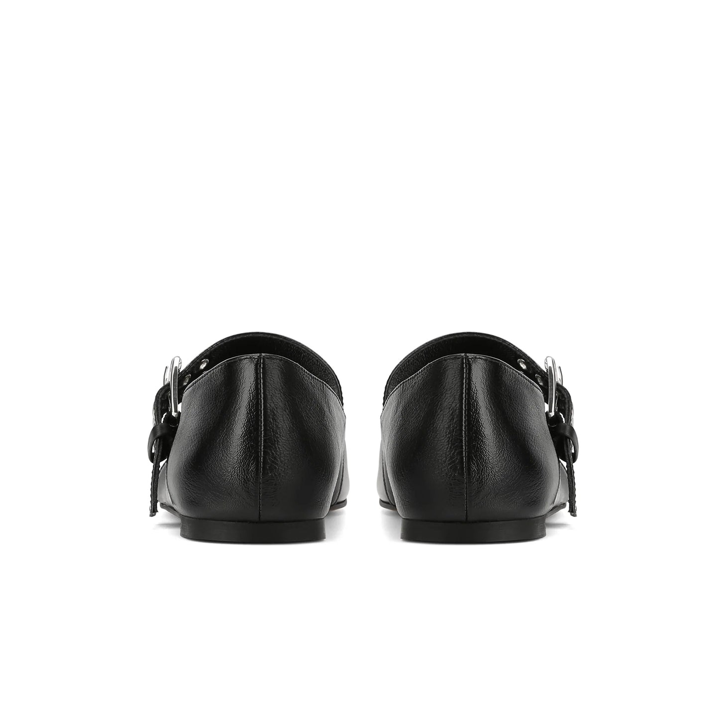 Black Vegan Leather Square-Toe Bridge Strap With Double Eyelets Flats
