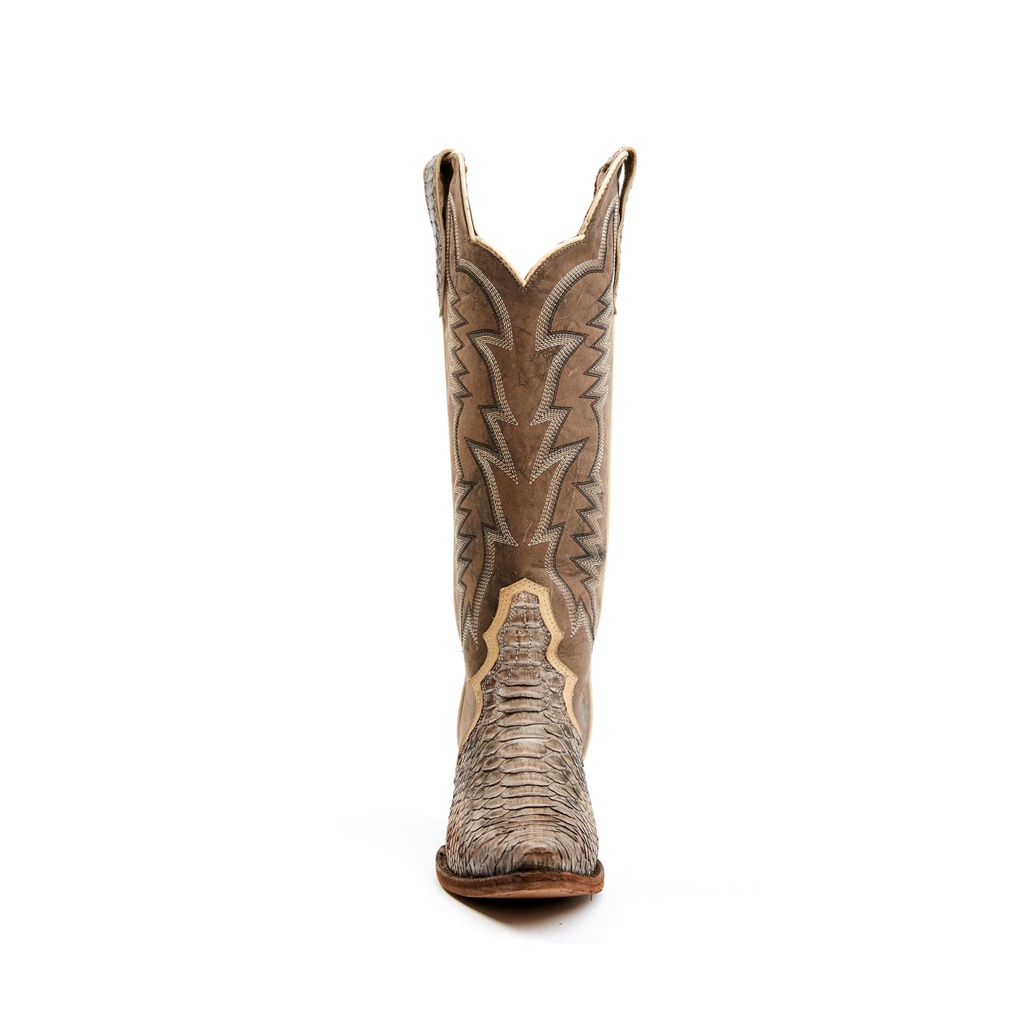 Contrast Brown and Snakeskin Snip-Toe Embroidery Wide Calf Knee High Cowgirl Boots