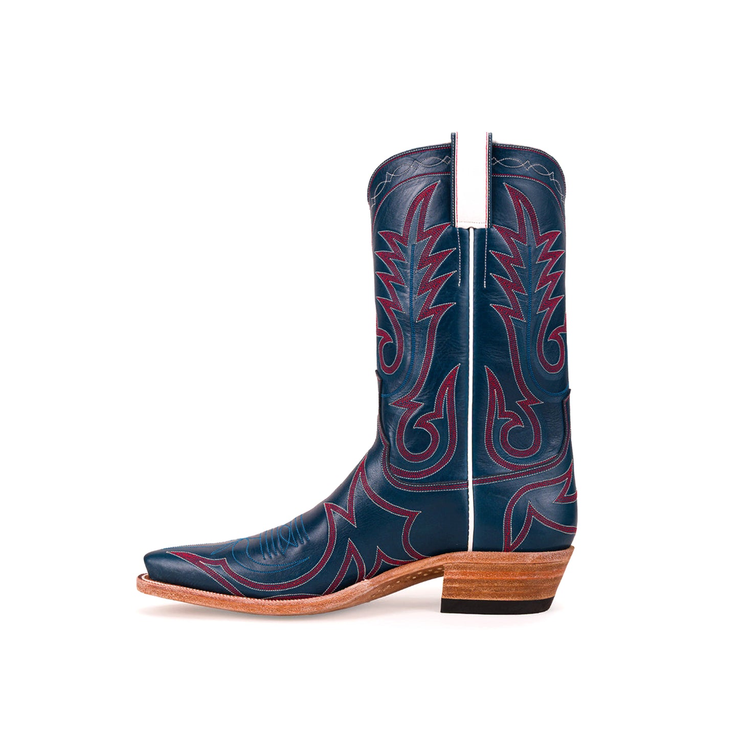 Dark Blue Snip-Toe Embroidery Mid Calf Cowgirl Boots