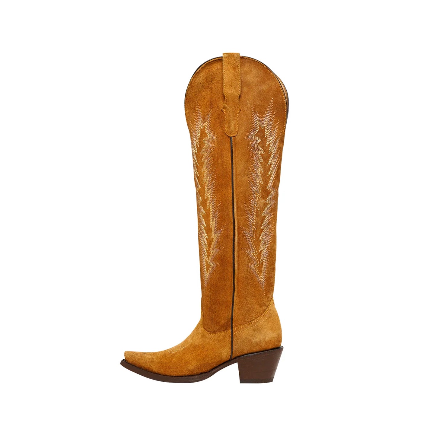 Honey Faux Suede Snip-Toe Embroidery Wide Calf Over-The-Knee Cowgirl Boots