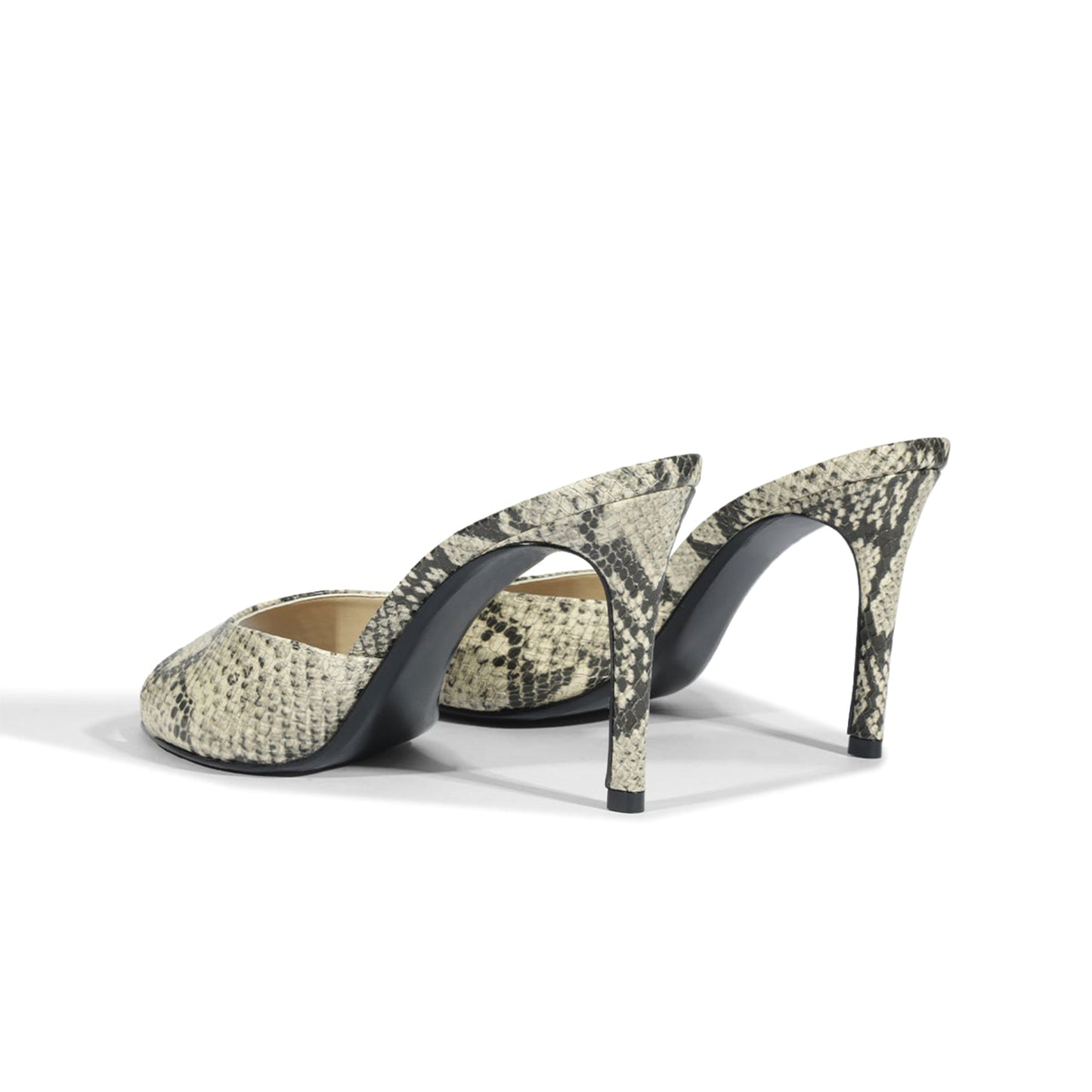 Snakeskin Print Vegan Leather Round-Toe Slip-On Sandal High Heels