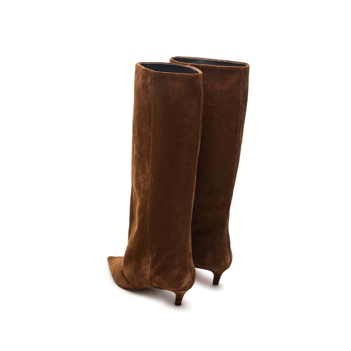 Chestnut Faux Suede Pointed-Toe Fold-Over Wide Calf Knee High Stiletto Boots