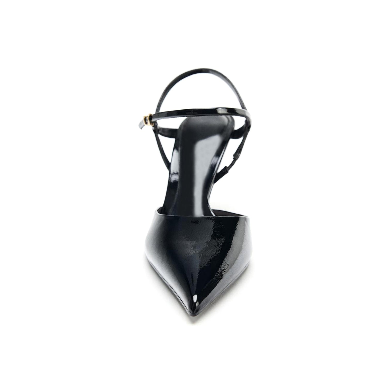 Patent Black Pointed-Toe Slingback Ankle Strap Stiletto High Heels