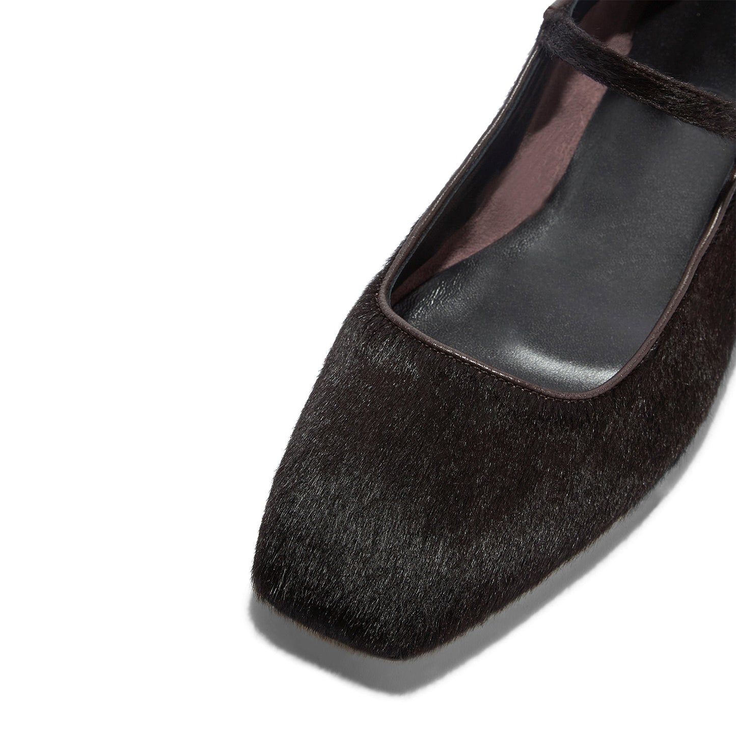 Chocolate Pony Hair Vegan Leather Square-Toe Mary Jane Flats