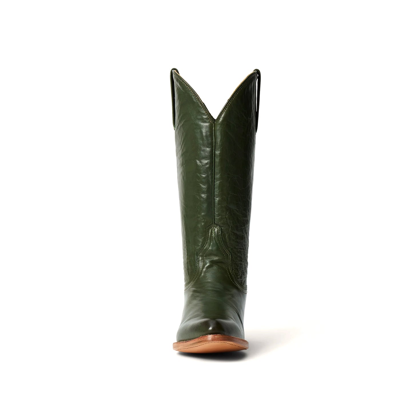 Green Pointed-Toe Simple Mid Calf Cowgirl Boots