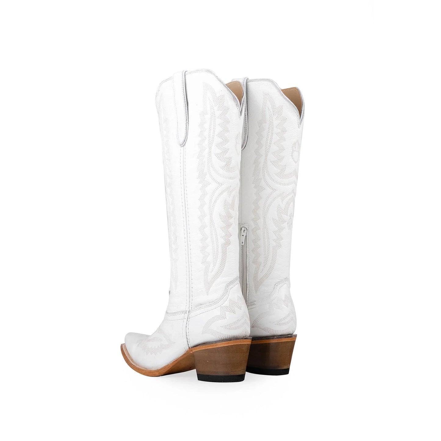 White Snip-Toe Embroidery Half-Zip Knee High Classic Cowgirl Boots