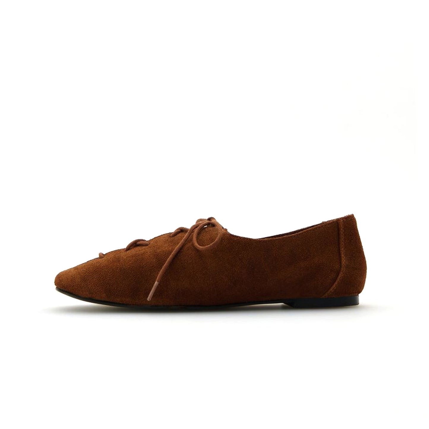 Brown Faux Suede Round-Toe Bow Loafer Flats