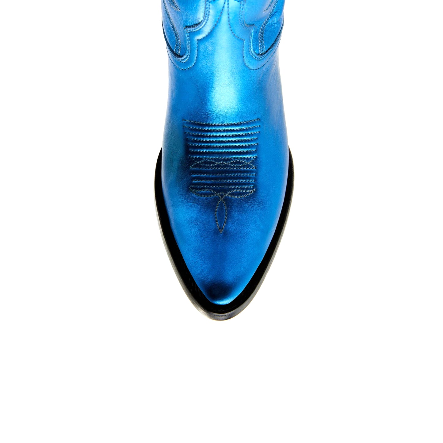 Metallic Royal Blue Almond-Toe Embroidery Ankle Cowgirl Boots