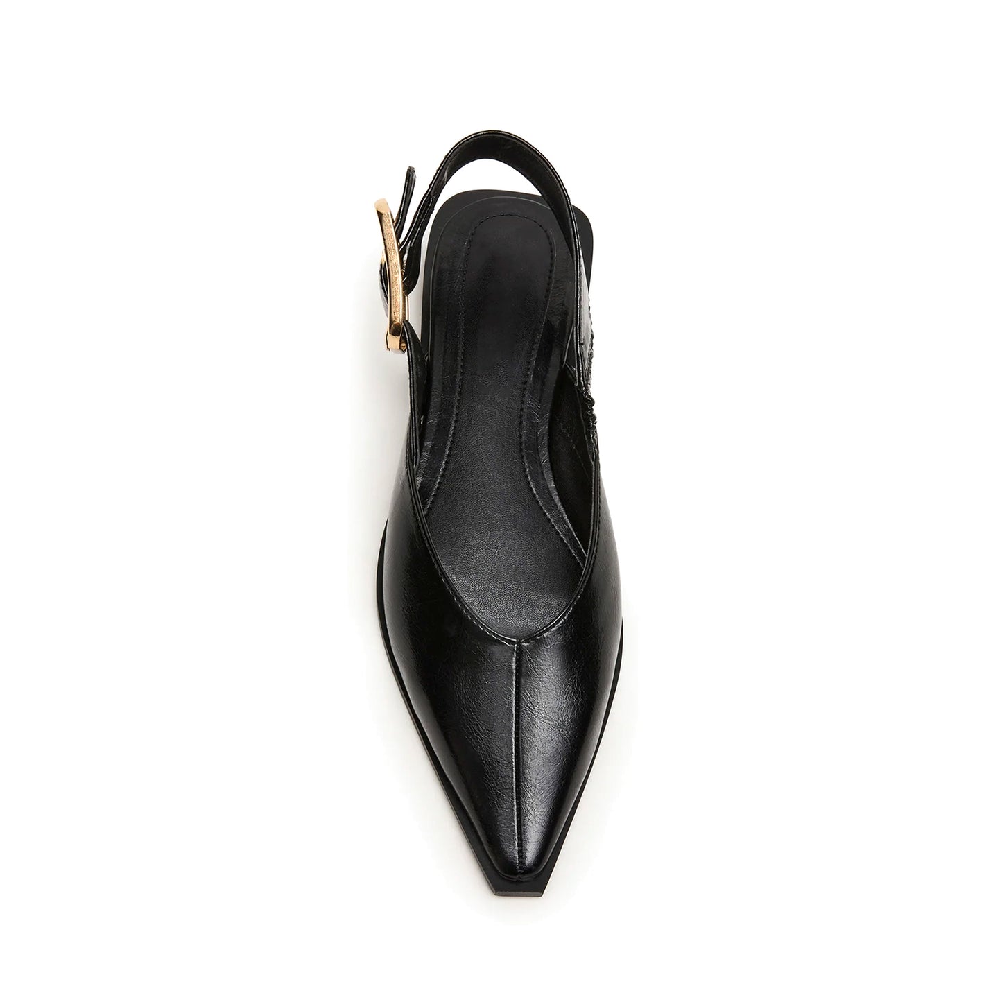 Black Vegan Leather Pointed-Toe Slingback Buckle Flats