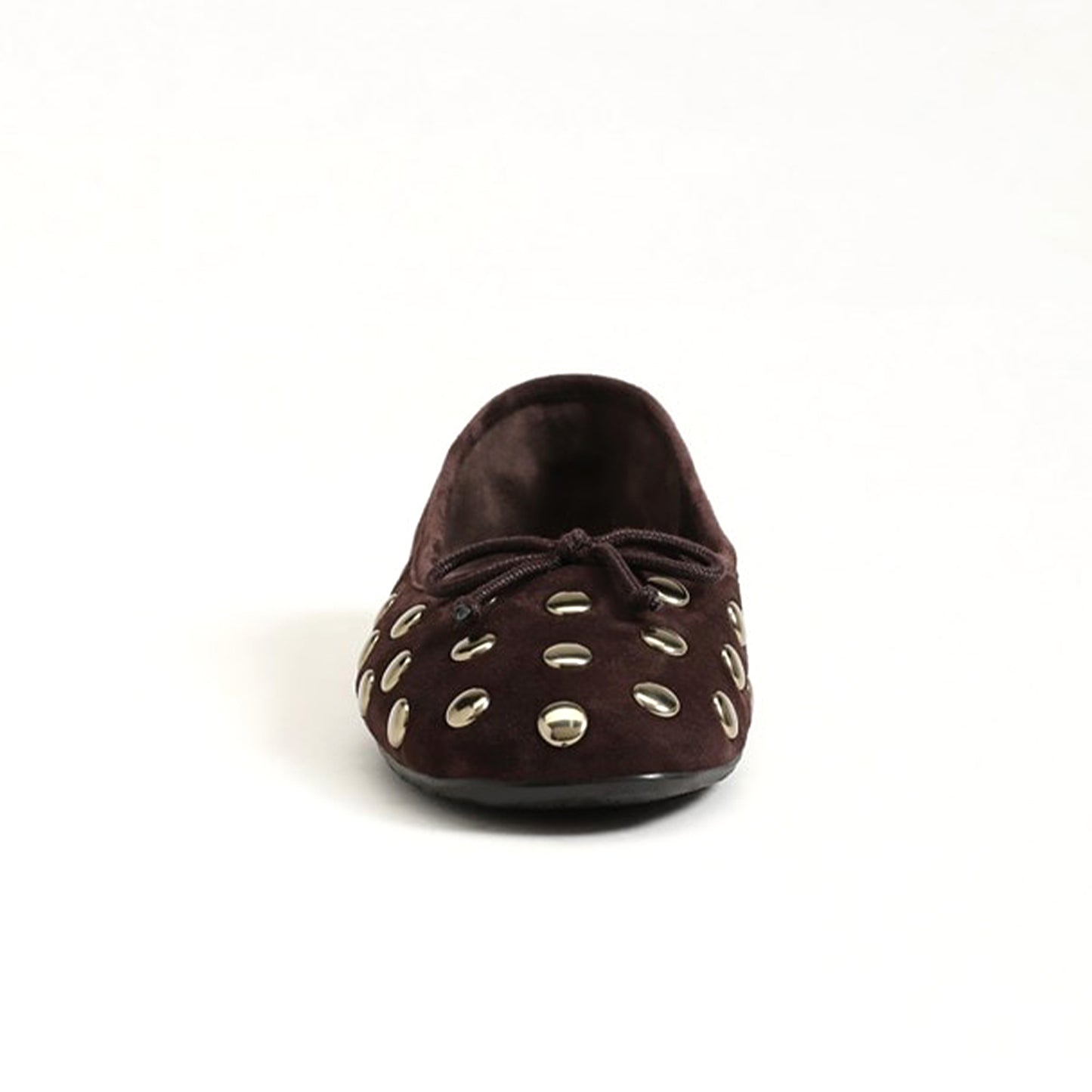 Coffee Faux Suede Square-Toe Studded Slip-On Flats