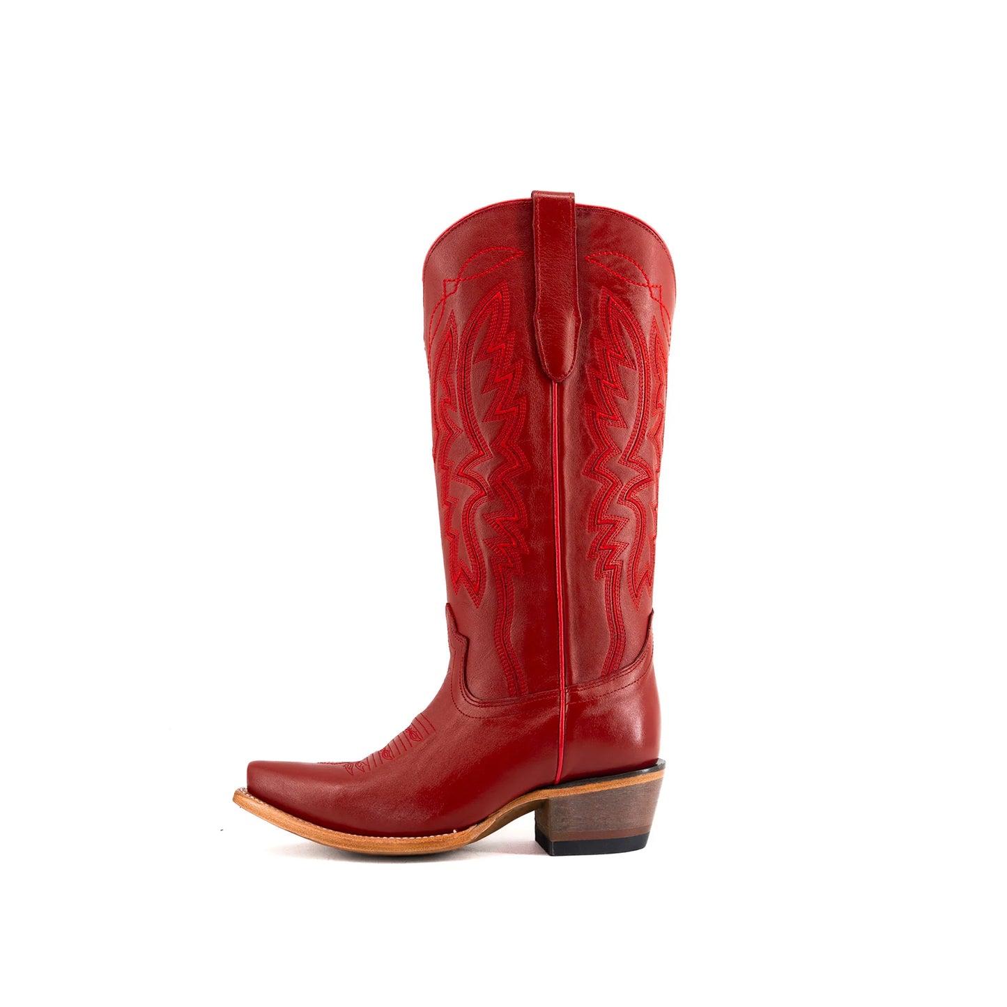 Red Snip-Toe Half-Zip Embroidery Mid Calf Cowgirl Boots