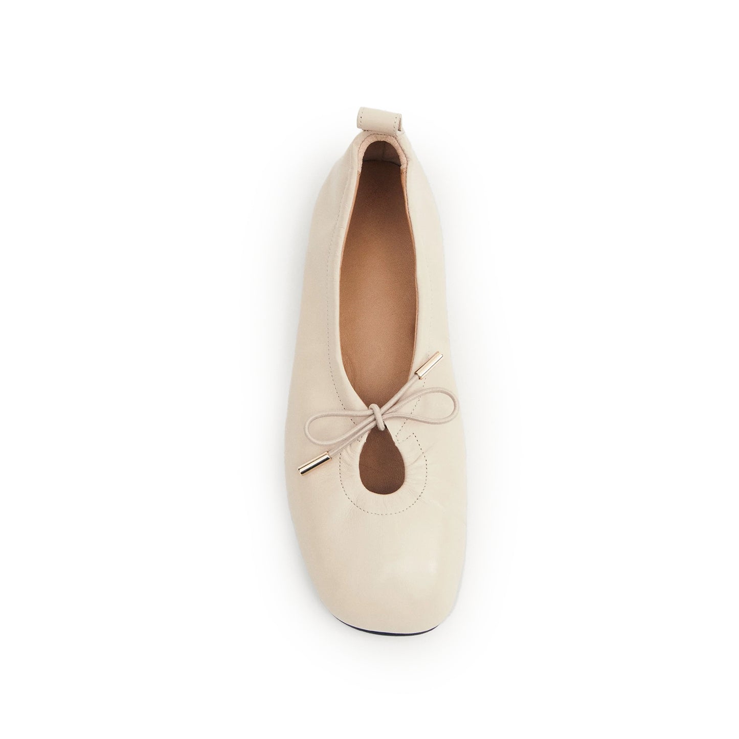 Cream Square-Toe Stretchy Ballet Flats