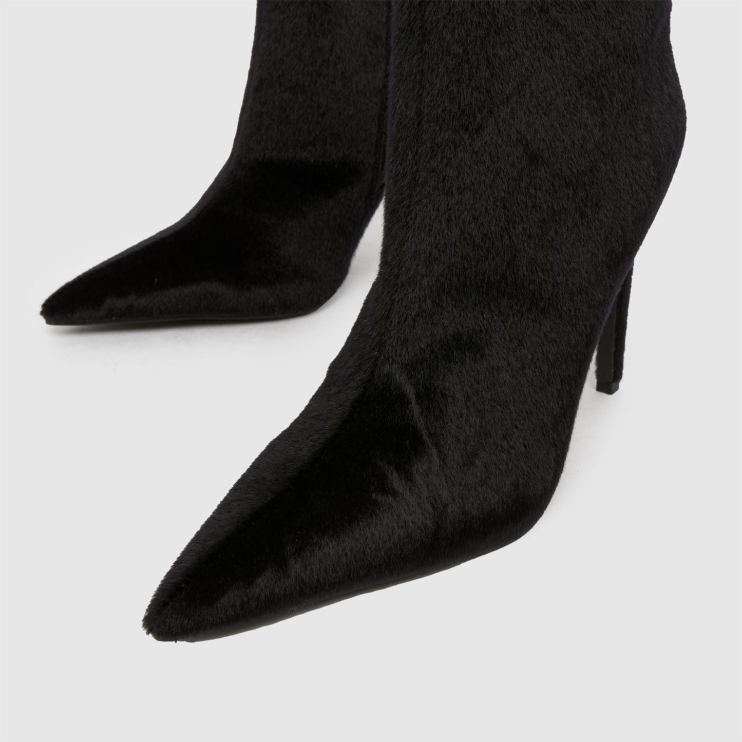 Black Pony Hair Pointed-Toe Full-Zip Ankle Stiletto Boots