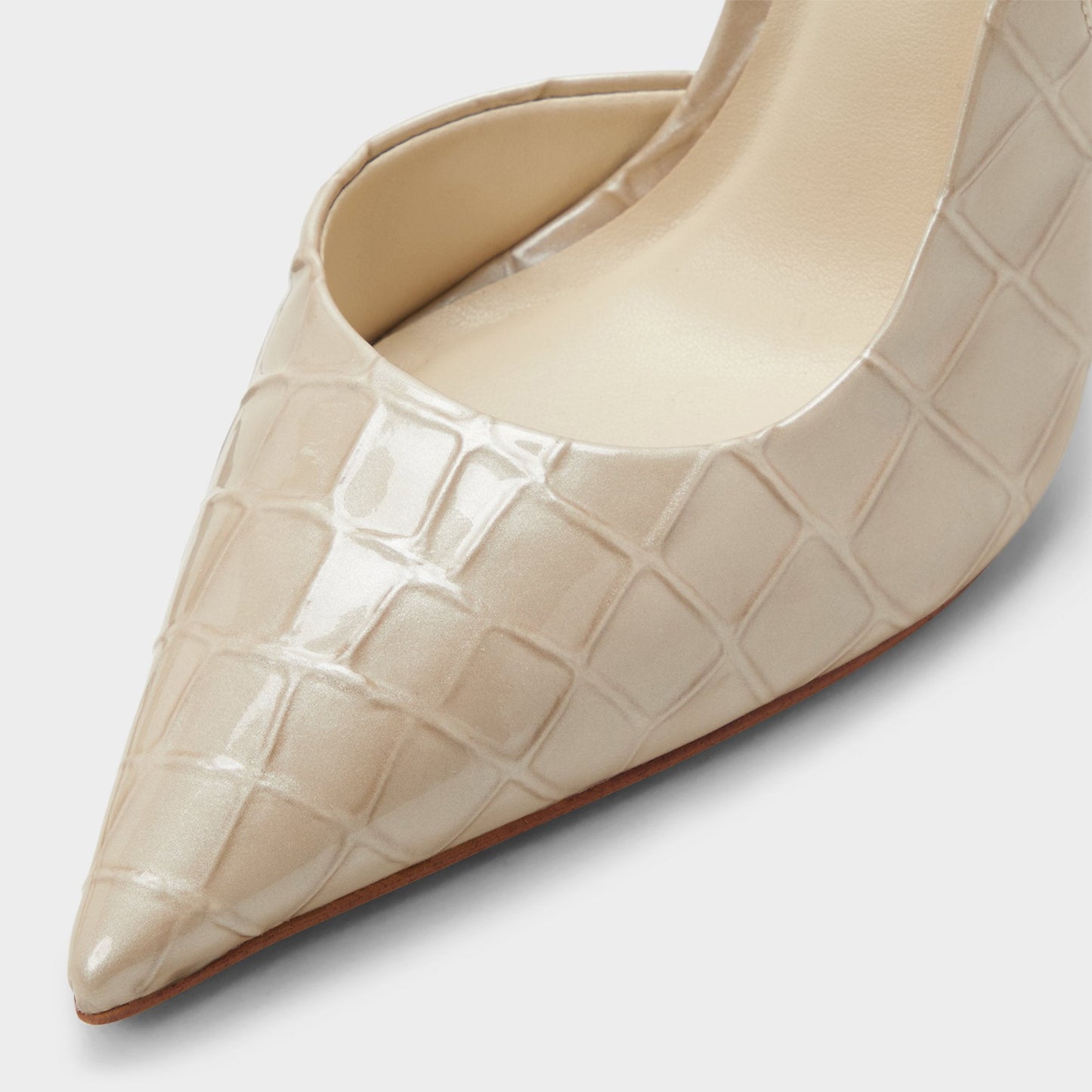 Cream Stone Pattern Patent Leather Pointed-Toe Back Strap High Heels