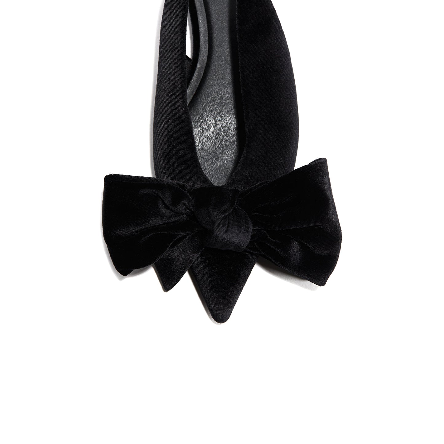 Black Velvet Pointed-Toe Front Big Bow Slingback Flats
