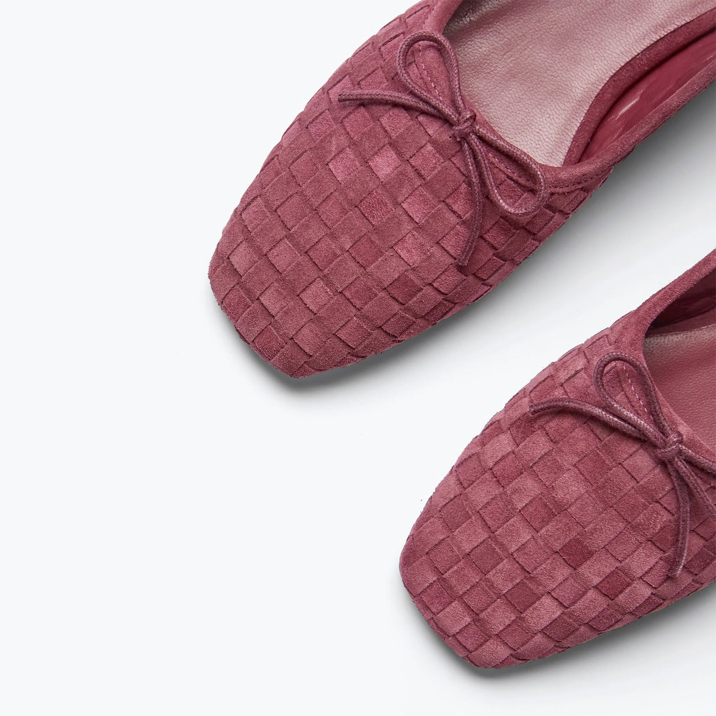 Wine Red Woven Faux Suede Square-Toe Front Bow Ballet Flats