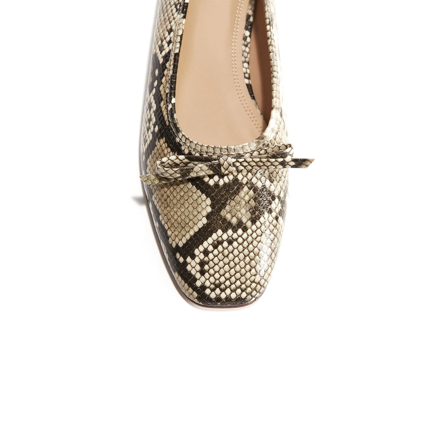 Snakeskin Square-Toe Classic Ballet Flats With Front Bow